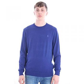 ROYAL BLUE COTTON CREW NECK SWEATER, Hombre, Talla L.