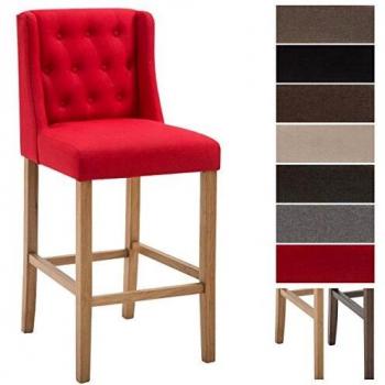Taburete Bar Cassandra con Estructura de Madera de Caucho y Asiento Tapizado en Tela Rojo Antiguo Claro