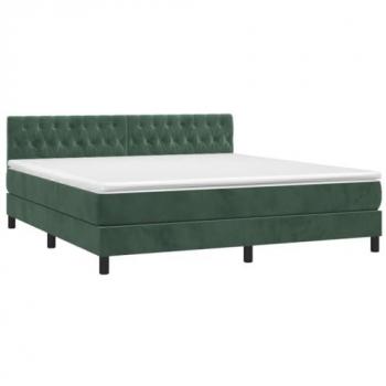 Cama Box Spring con Colchón y LED Terciopelo Verde Oscuro 160x200cm