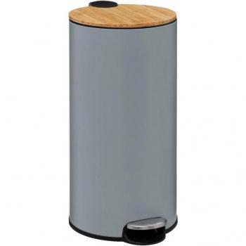 Cubo de Basura 30L Five Metal y Bambú Gris con Tapa Moderna