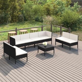 9-Piece Outdoor Lounge Set with Black Synthetic Rattan and Cushions
