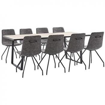 vidaXL Juego de Comedor 9 Piezas de Cuero Sintético Mobiliario Interior Casa Hogar Robusto Duradero Resistente Funcional Práctico Útil Marrón Oscuro