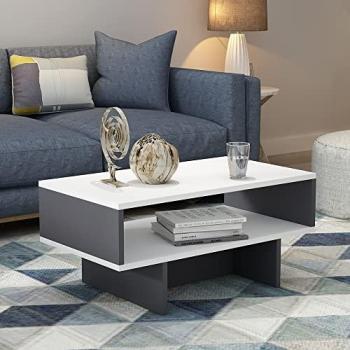 Mesa de Centro Rectangular Mjölby Aglomerado con Estante 37 x 80 x 45 cm Blanco/Antracita