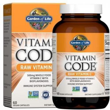 Garden of Life Whole Food Vitamin C Code Raw Capsules, 500mg, Fruit & Veggie Blend, Probiotics Supplements for Adults, Vegan, Gluten Free, Orange, 60 Count