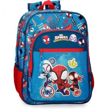 Mochila Marvel Spidey Go Webs Go 38cm Azul con Bolsillos Laterales, Fabricada en Poliéster