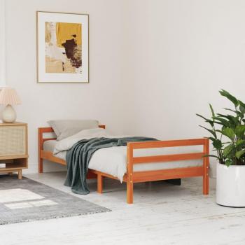 Estructura de cama madera maciza de pino marrón cera 90x200 cm