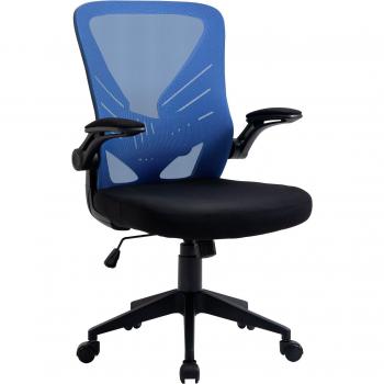 Vinsetto Silla de Oficina Ergonómica Giratoria con Altura Ajustable, Reposabrazos Abatible y Soporte Lumbar Transpirable 62x59x99-107 cm Azul y Negro