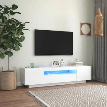 Mueble de TV con luces LED blanco brillante y diseño moderno de 160x35x40 cm