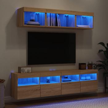 Mueble de Salón TV Pared 5 Piezas con LED en Madera Ingeniería Roble Sonoma