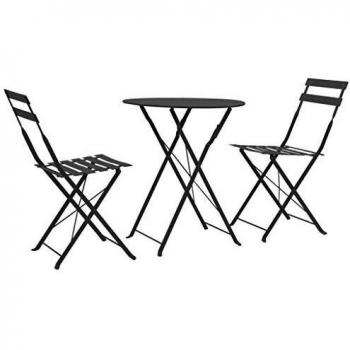 vidaXL Set Muebles Comedor Bistró Jardín 3 Pzas Acero Negro Mesa Sillas Patio