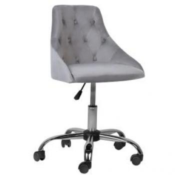 Silla de Oficina Giratoria de Velluto Gris con Botones y Altura Regulable