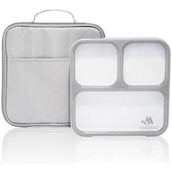 Caja de Almuerzo Bento - 3 Compartimientos a prueba de fuga de control de porciones - Incluye bolsa de almuerzo a juego con aislamiento para adulto - Contenedor de caja de almuerzo ultra delgado