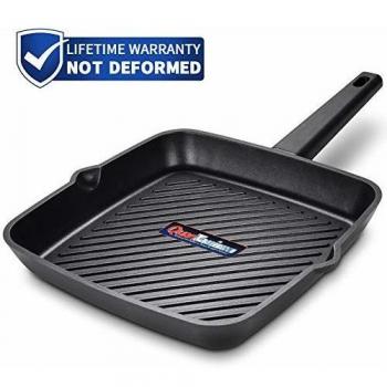 SKY LIGHT Sartén Parrilla 28cm, Embalaje Caja de Regalo, Sartén Cuadrada Profunda para bistec, fácil Drenaje de Grasa, Revestimiento Antiadherente Whitford, Apta para Horno y Horno de inducción