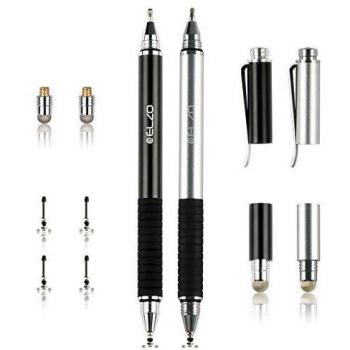 ELZO 2PCS Bolígrafos Digitales 3-en-1 Stylus Pen con Bolígrafo y 4 Discos Reemplazables Consejos de 2 Consejos de Fibra de Reemplazo para Surface Pro/Tablet/iPad Pro/Kindle Fire