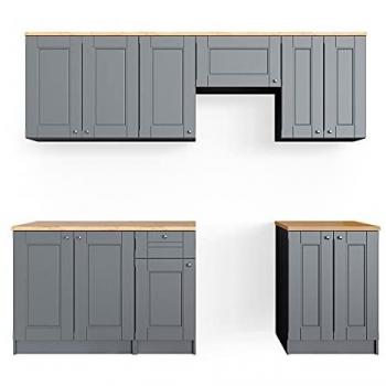Mueble de Cocina Bergamo, Gris, 240 cm, Mármol Vicco