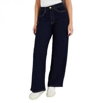 Wide Leg Denim Jeans for Women - Dark Indigo Cotton - Size 14 UK