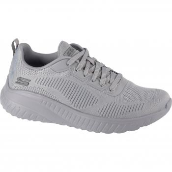 Zapatilla Skechers Bobs Squad Chaos-Face Off en Gris Mujer, Sneakers para mujer, color gris, diseño moderno y casual, plantilla acolchada para mayor comodidad, suela de goma antideslizante, parte superior de malla