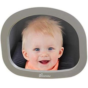 Espejo retrovisor ajustable EZY-Fit Dreambaby para ver al bebé a contramarcha, 28 cm x 23,5 cm, irrompible y gris