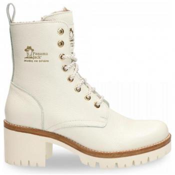 Botas Panama Jack Hairy Padma B6 Blanco - Cuero Auténtico - Pelo Suave y Calentito - Cierre de Cordones y Cremallera Lateral - Plantilla Acolchada