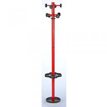 Perchero de pie con ganchos de botón negros, altura 170 cm, diámetro 30 cm, color rojo