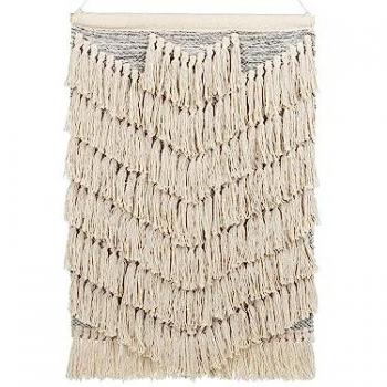Decoración de Pared Beige de Algodón Tejido a Mano con Borlas - Estilo Bohemio 60 x 106 cm
