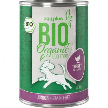 zooplus Bio Junior 24 x 400 g - Pack económico - Pavo con zanahoria orgánica