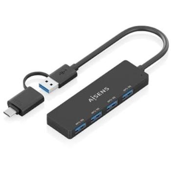 Hub USB Aisens 3.1 Gen 1, 4 Puertos USB-A y USB-C, Cable de 15 cm, Color Negro
