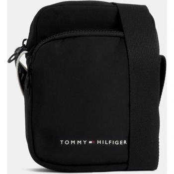 Tommy Hilfiger Sleek Black Shoulder Bag with Stylish Accents, Messenger Bags, male, Black, Size: ONE SIZE, Black Polyester Shoulder Bag