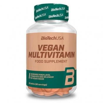 Vegan Multivitamin - 60 Tabletas de Biotech USA, multivitamínico vegano, fórmula completa, 60 tabletas por envase, sin ingredientes de origen animal, adecuado para dietas veganas y vegetarianas