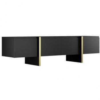 Mueble TV LUVONIA con 4 puertas de MDF en color Negro y Dorado - 180 x 45 x 50 cm