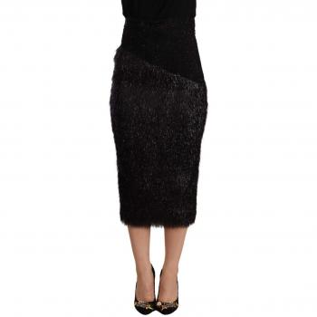Masha Ma Black Tinsel High Waist Pencil Midi Viscose Skirt - IT38|XS