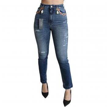 Blue Crystal Embellished Slim Fit Pants Jeans - IT40|S, Dolce & Gabbana, Skinny Jeans, female, Blue, Size: XS Embellished Slim Fit Jeans with Crystals