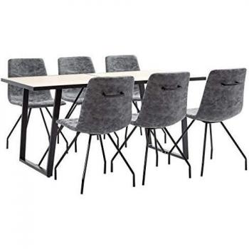 vidaXL Juego de Comedor 7 Piezas Cuero Sintético Mobiliario Decoración Interior Casa Hogar Robusto Duradero Resistente Funcional Práctico Útil Negro