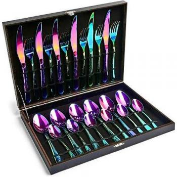 HOBO Juego de Cubiertos de 24 Piezas de Color Arco Iris en Acero Inoxidable, Vajilla para 6 Personas con Cuchillo, Tenedor, Cuchara, Cocina, Restaurante, Fiesta, Regalo