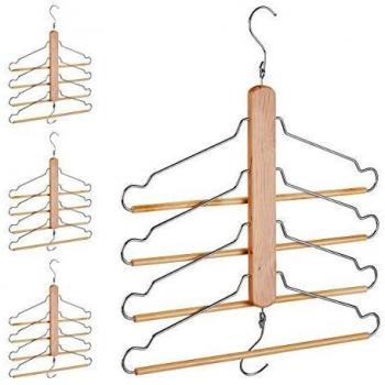 Set de 4 Perchas Múltiples Organizador con Ganchos Metálicos y Estructura de Madera Natural