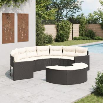 Sofá de jardín semicircular de 2 piezas en Polyrattan negro
