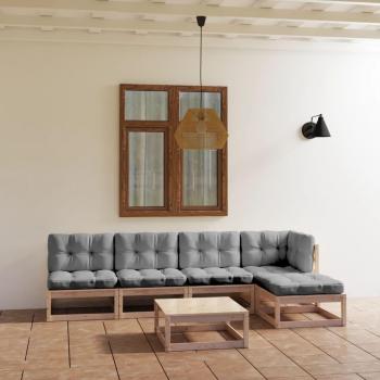 6-Piece Solid Pine Wood Garden Lounge Set with Cushions