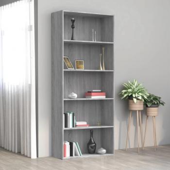 Estantería 5 pisos madera contrachapada gris Sonoma 80x30x189cm, Estantería 5 baldas contrachapada 80x30x189 cm Roble ahumado, Gris sonoma, Marr