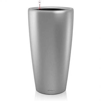 Maceta Autorriego Lechuza Rondo Premium 32 cm Plata Metalizado - Set Completo