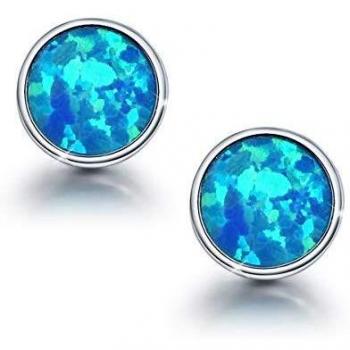 Pendientes de botón redondos pequeños de ópalo para mujer, plata de ley 925, azul, joyería de regalo de moda con caja, pendientes hipoalergénicos, regalos para niñas y mujeres