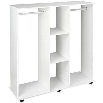 Armario Ropero Blanco con Ruedas y Estantes Abiertos 120x40x128 cm - Homcom