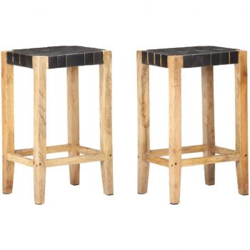 Taburetes de Bar 2 piezas cuero genuino negro 75 cm