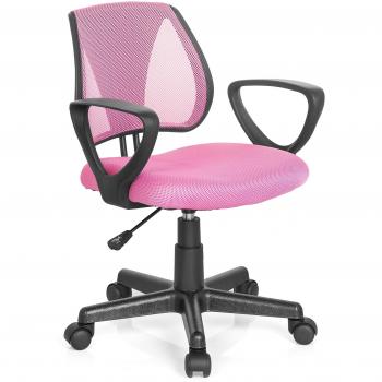 Silla de oficina giratoria para niños KIDDY CD, tejido de malla rosa, con reposabrazos y altura ajustable