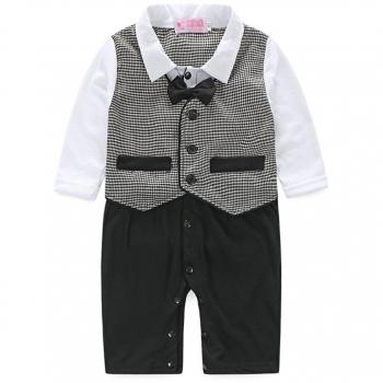 Bebé Chicos Otoño Primavera Caballero Gilet Mamelucos De La Manga Larga Traje Bebé Monos Negro Lazo 90