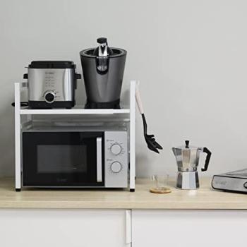 Estante Organizador de Cocina Blanco Extensible y Antideslizante | Soporte para Microondas Multiusos hasta 20kg | Práctico y Funcional
