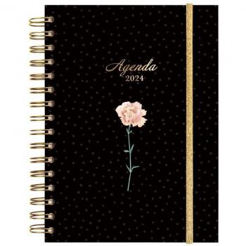 Finocam You E10 2024 Flower Cat Agenda Diaria Espiral Multilingüe Catalán - Enero a Diciembre, Tamaño 155x212 mm