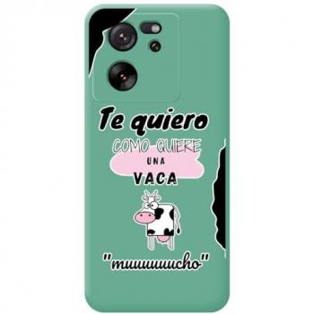 Funda Silicona Líquida Verde con Diseño de Vaca para Xiaomi 13T / 13T Pro 5G