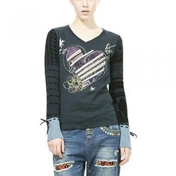 Desigual TS_Canace, Maglia a Maniche Lunghe para Mujer, Azul