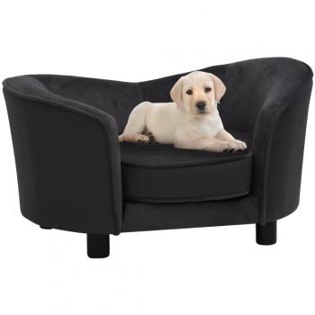 Black Plush and Faux Leather Dog Sofa 27.2x19.3x15.7