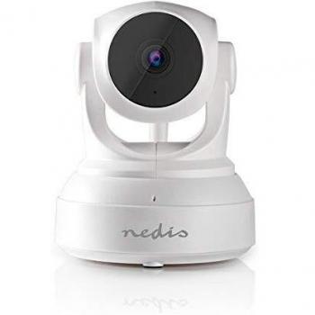 Nedis Cámara IP WiFi Nedis - Cámara de Seguridad IP - 1280x720-56 ° - Panorámica e Inclinación - Visión Nocturna - Detección de Movimiento - Blanco Blanco/Negro 1.50 m